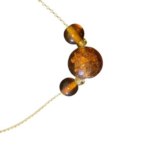 VTG Amber Brown Glass Graduated Bead Necklace 20 Inch White Finish Barrel Clasp - Picture 3 of 5